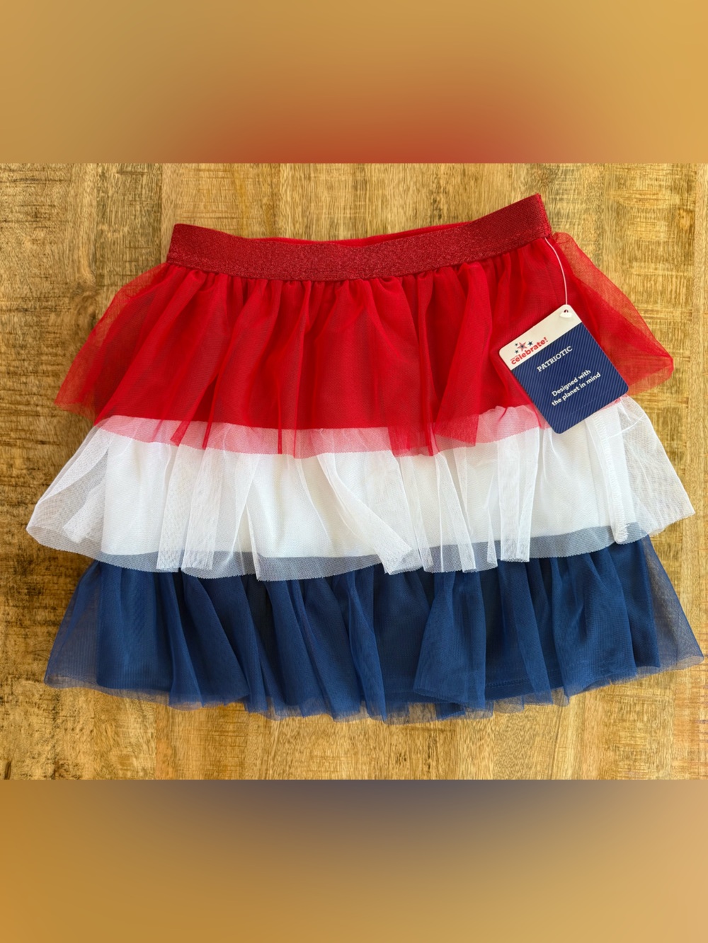 Celebrate Patriotic Red White Blue Tulle Skirt Girls L 10-12 NWT